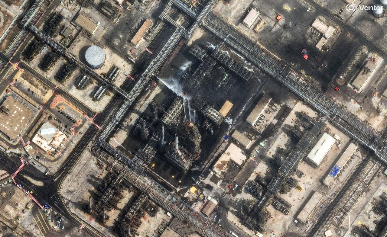 This handout satellite image courtesy of Vantor taken and released on March 2, 2026, shows damage at the Saudi Aramco's Ras Tanura refinery. (AFP Photo)