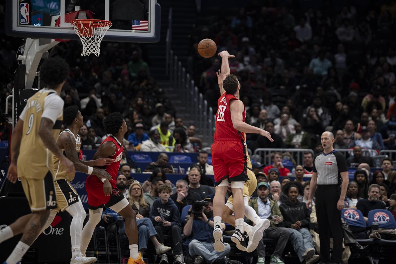 Alperen Sengun (28) of Houston Rockets in action during the NBA basketball game between Houston Rockets and Washington Wizards at the Capital One Arena in Washington DC, US, March 2, 2026. (AA Photo)