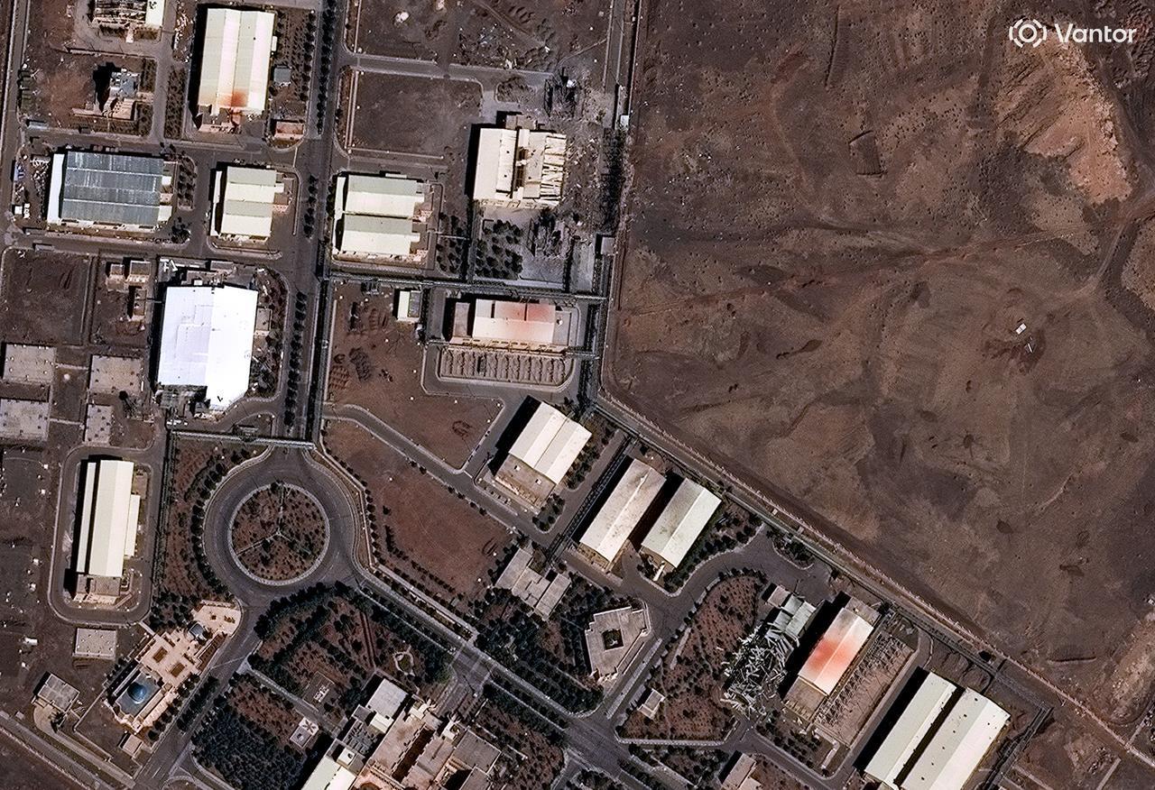 This handout satellite image courtesy of Vantor taken and released on March 2, 2026 shows a view of the Natanz nuclear complex facility with damage observed on several buildings near Natanz, Isfahan province, Iran. (Photo by Satellite image ©2026 Vantor/AFP)