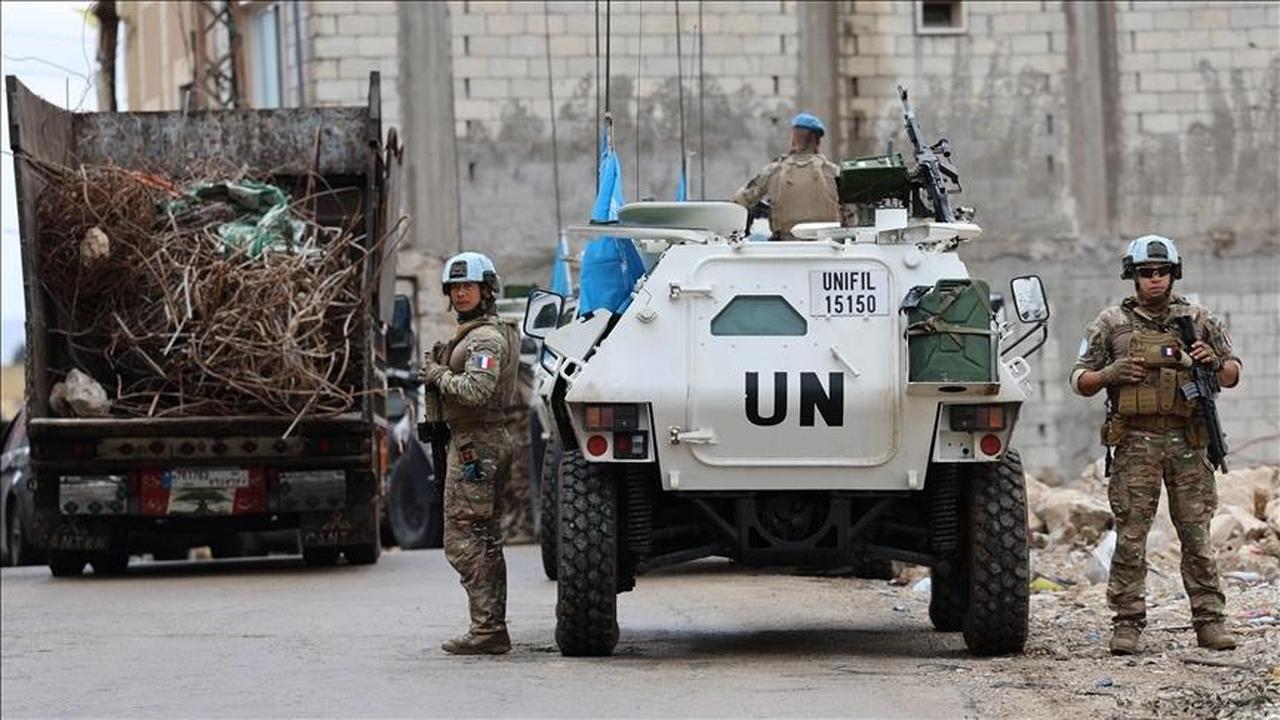 UN peacekeepers patrol in an armored vehicle near the southern Lebanon border area. (AA Photo)