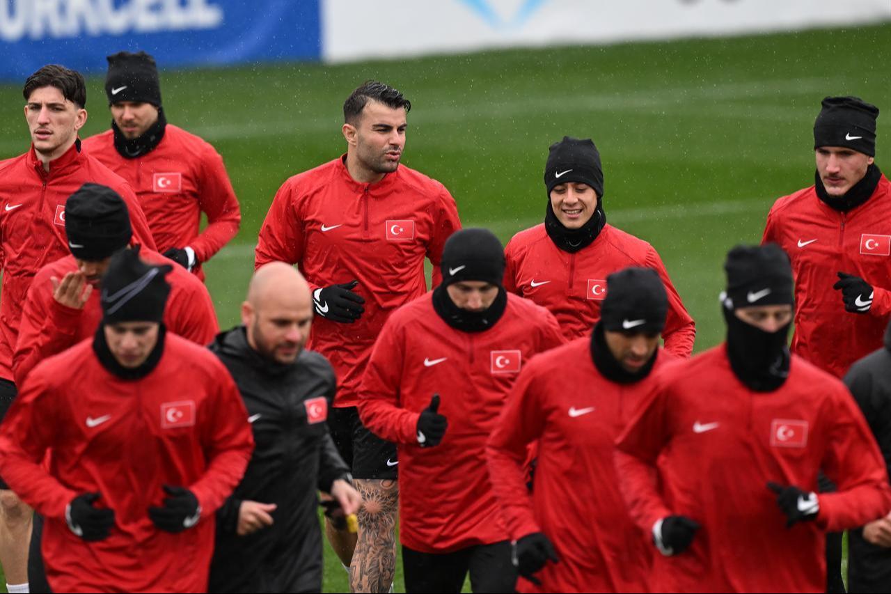 Players of Turkiye attend training session ahead of 2026 FIFA World Cup European Qualifiers playoff round final match between Kosovo and Turkiye at the Turkish Football Federation’s Hasan Dogan National Teams Camp and Training Facilities in Istanbul, Türkiye, March 30, 2026. (AA Photo)