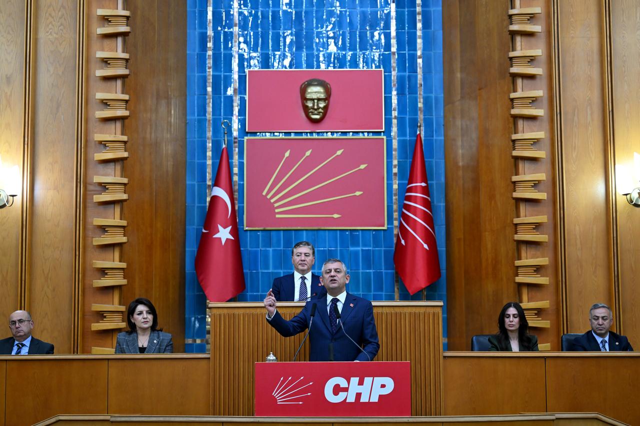 Leader of the Republican People's Party (CHP) Ozgur Ozel speaks during his party's group meeting at the Turkish Grand National Assembly in Ankara, Türkiye, on March 24, 2026. (AA Photo)