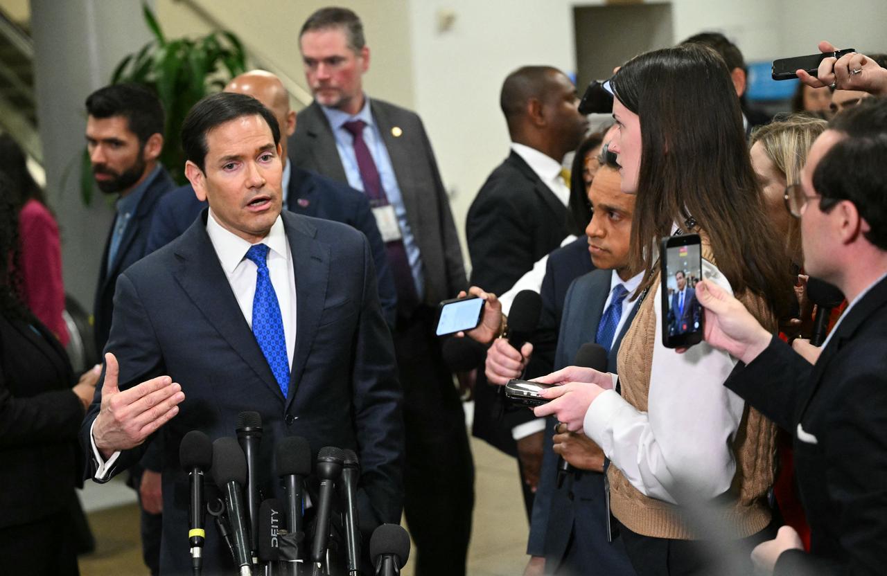 US Secretary of State Marco Rubio speaks to journalists as he arrives to brief Senators on US military action in Iran, at the US Capitol in Washington, DC on March 3, 2026. (AFP Photo)