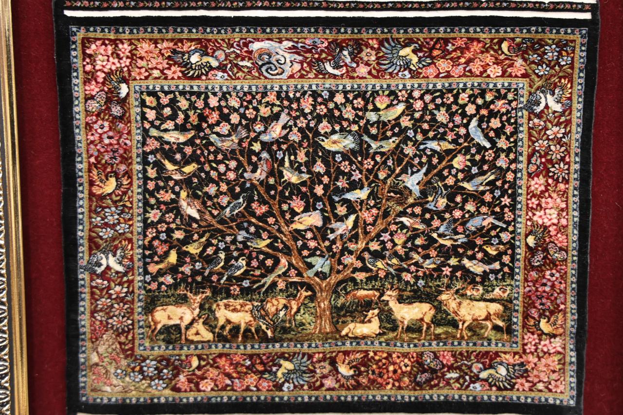 Close-up view reveals intricate details of the “Tree of Life” design, including birds, animals and floral patterns woven with authentic Bursa silk in Cappadocia, Türkiye, March 3, 2026. (IHA Photo)
