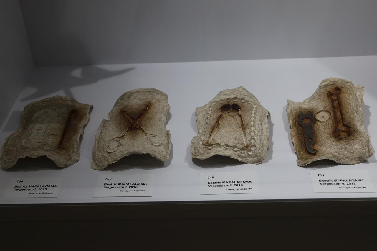 Artworks created using handmade paper and preserved objects are exhibited at the Paper and Book Arts Museum at Ege University in Izmir, Türkiye. (IHA Photo)