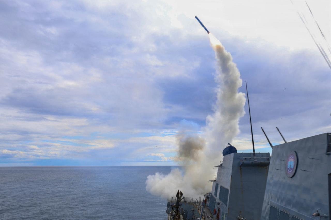 Arleigh Burke-class guided-missile destroyer USS Thomas Hudner (DDG 116) firing a Tomahawk land attack missile in support of Operation Epic Fury, from an undisclosed location on March 1, 2026. (US Central Command/AFP Photo)