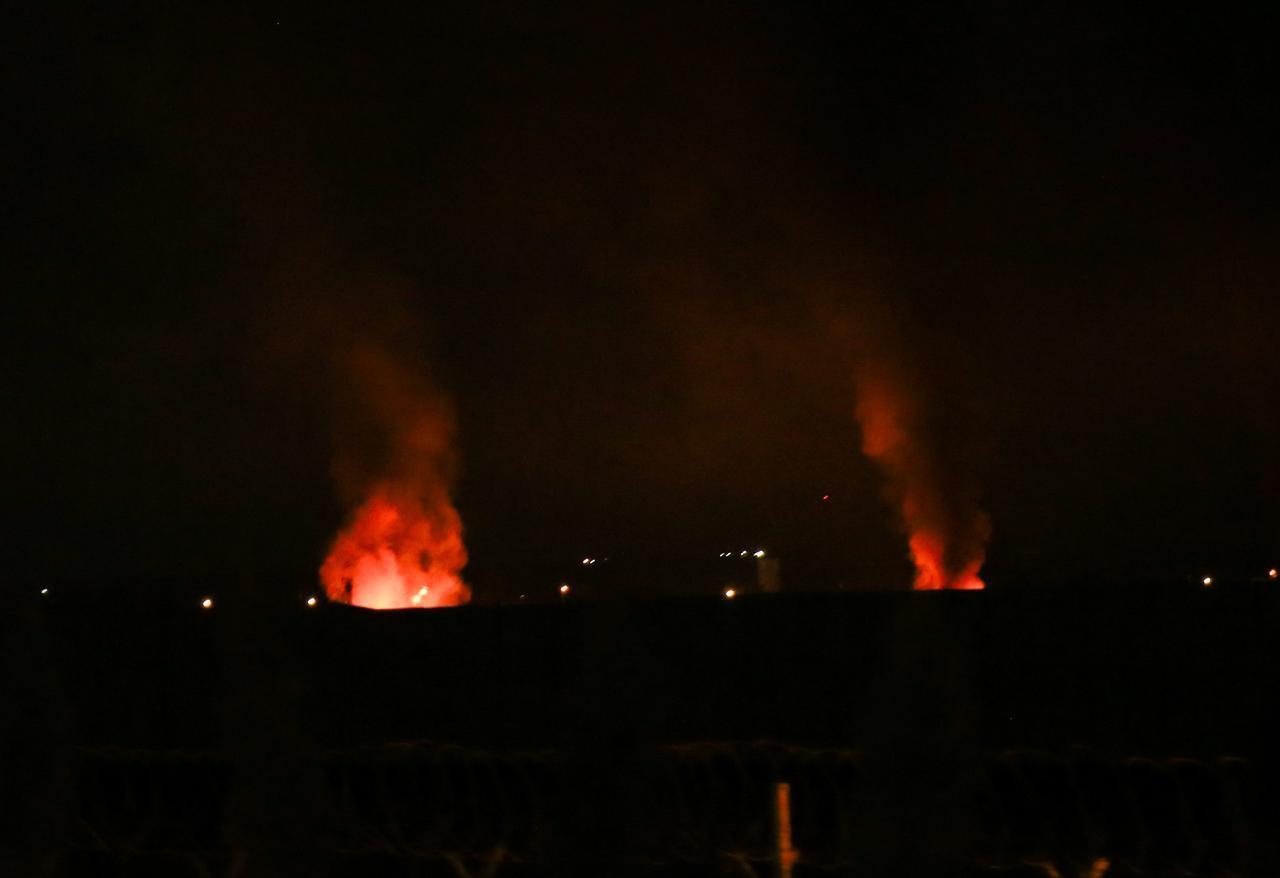 Fire breaks out at Erbil Airport in northern Iraq following explosions as air defense systems carried out intensive interception operations on March 1, 2026. (AA Photo)