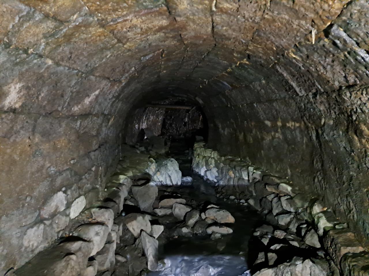 A vaulted underground water tunnel believed to date to the Roman period emerges during urban redevelopment works in Trabzon, Türkiye, March 4, 2026. (IHA Photo)