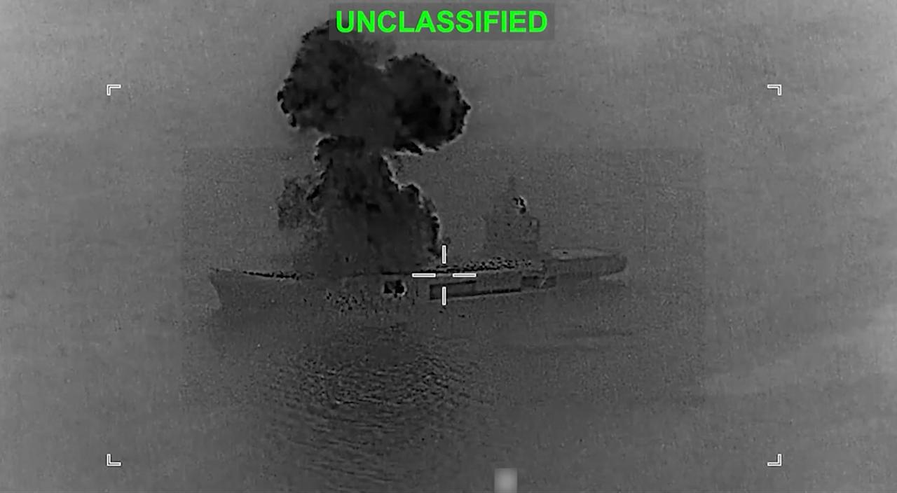This screen grab, obtained from an undated and unlocated video, shows a vessel before a strike as part of "Operation Epic Fury". (Photo by US Central Command (CENTCOM)/AFP)