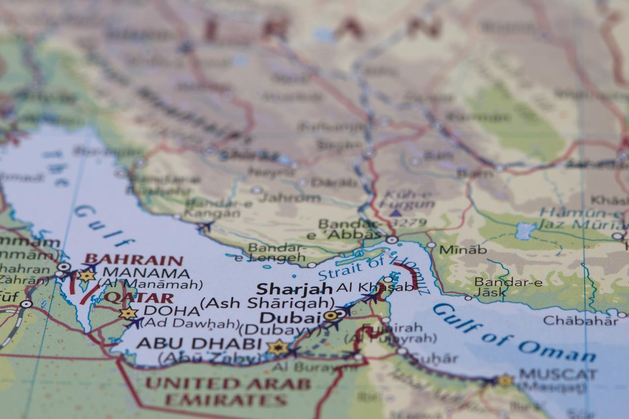 A close-up map highlights the Strait of Hormuz, bordered by Iran and key Gulf states, accessed on April 14, 2024. (Adobe Stock Photo)