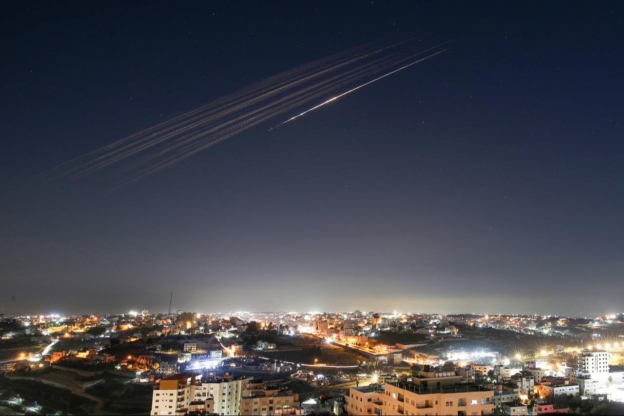 Missiles launched from Iran toward Israel as a retaliatory attack are seen from Hebron, West Bank on March 5, 2026. (AA Photo)