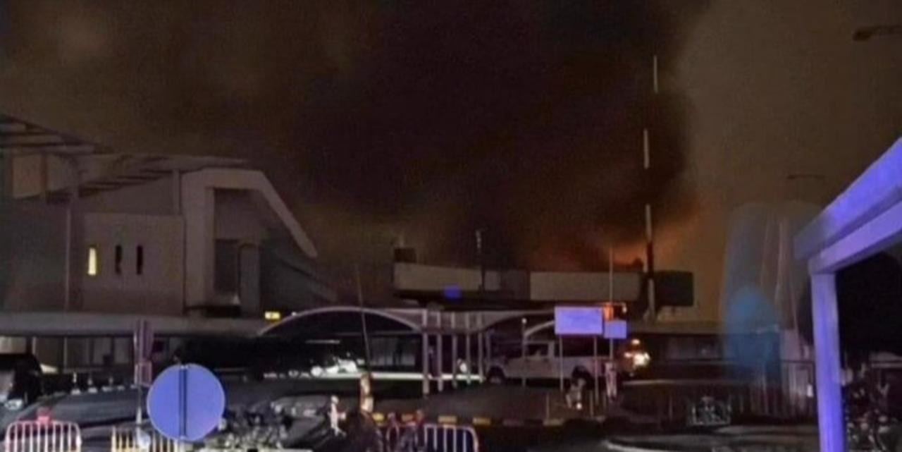 An image shared by locals shows the fire at Kuwait International Airport. (X-@tangentsofwar)