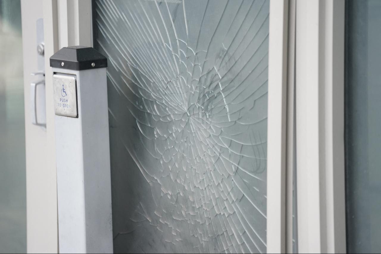 Damages at the US Embassy in Oslo, Norway, are pictured on March 8, 2026, some hours after a loud bang was reported at the site. (AFP Photo)