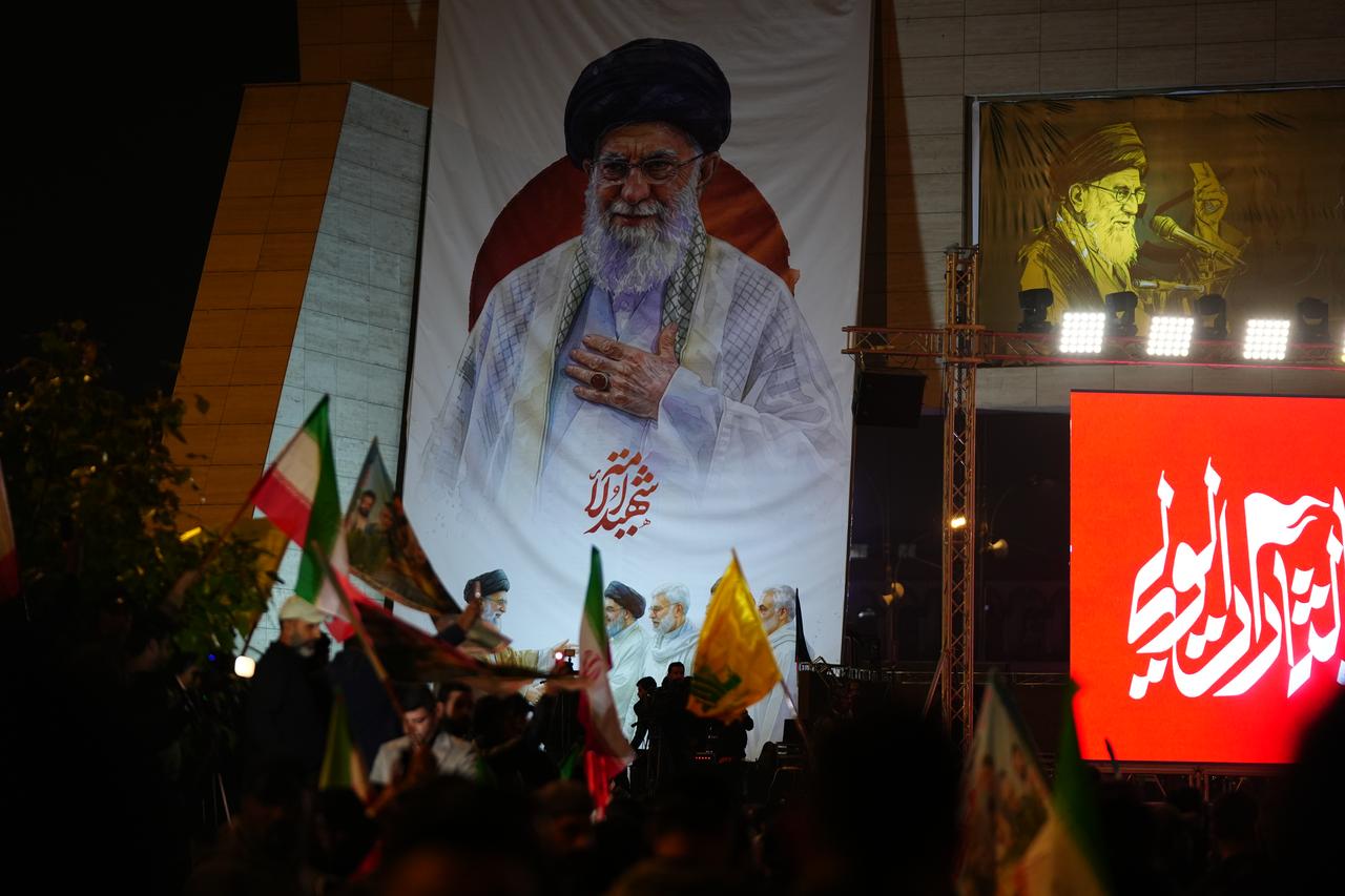 Demonstrators gather in Tahrir Square to protest the killing of Iranian leader Ali Khamenei in U.S. and Israeli airstrikes and to condemn attacks on Iran, in Baghdad, Iraq, March 6, 2026. (AA Photo)