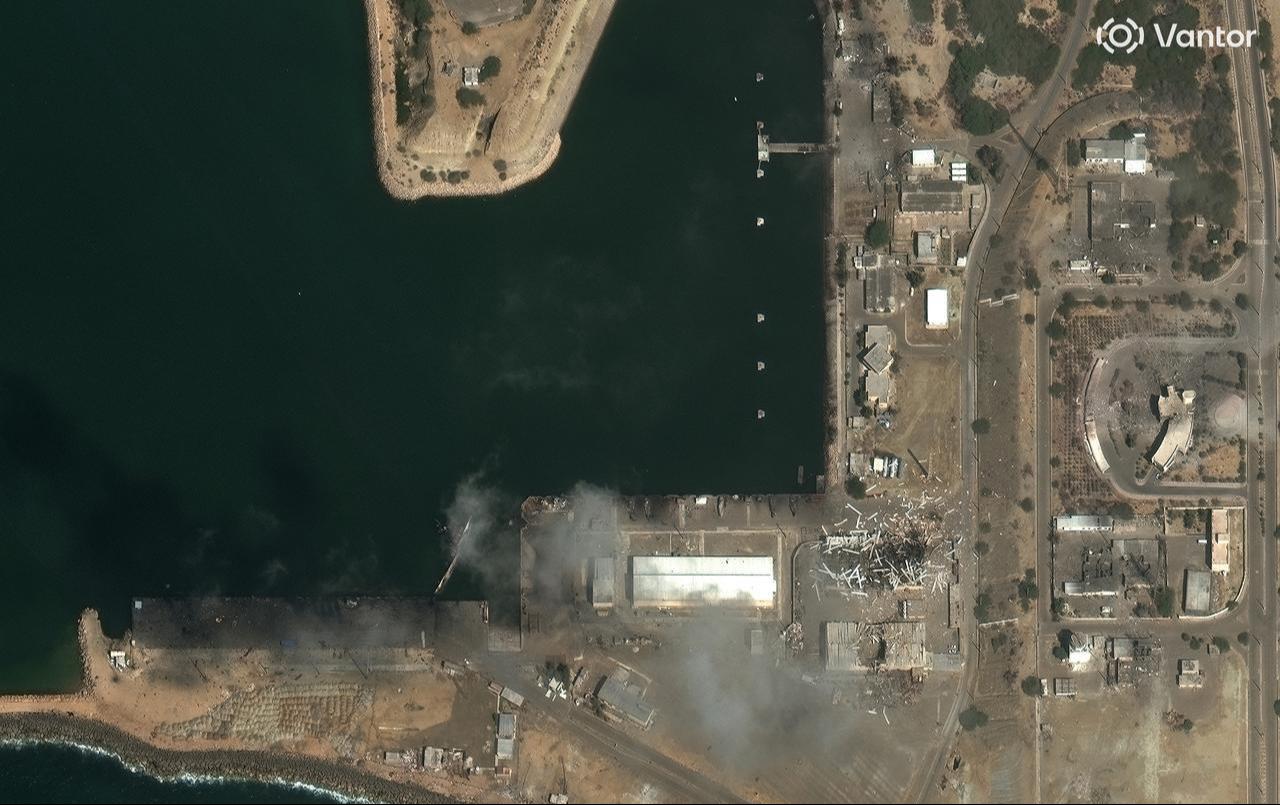 This handout satellite image courtesy of Vantor shows a closer view of damage at Konarak Naval Base in southern Iran along the Gulf of Oman on March 4, 2026. (Photo by Satellite image ©2026 Vantor/AFP)