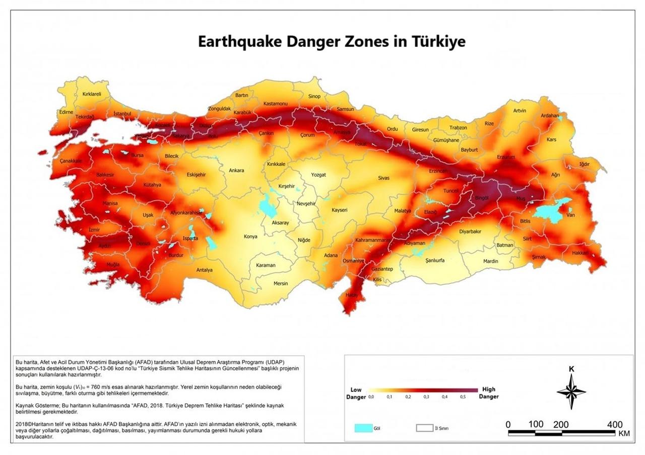 Türkiye’s official “Earthquake Danger Zones Map,” updated with the efforts of five universities and two state institutions for the first time in 21 years, is expected to be presented to the council of ministers on Jan. 1, 2018. (Mapping by AFAD)