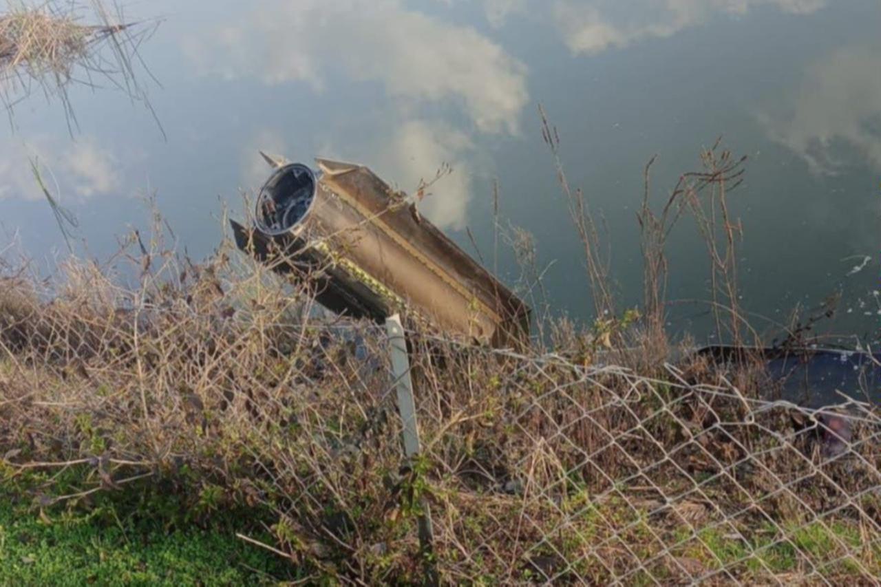 A piece of ordnance fired from Iran, which crossed Iraqi and Syrian airspace before being destroyed in mid-air, landed in Dortyol district of Hatay, Türkiye, March 4, 2026. (IHA Photo)
