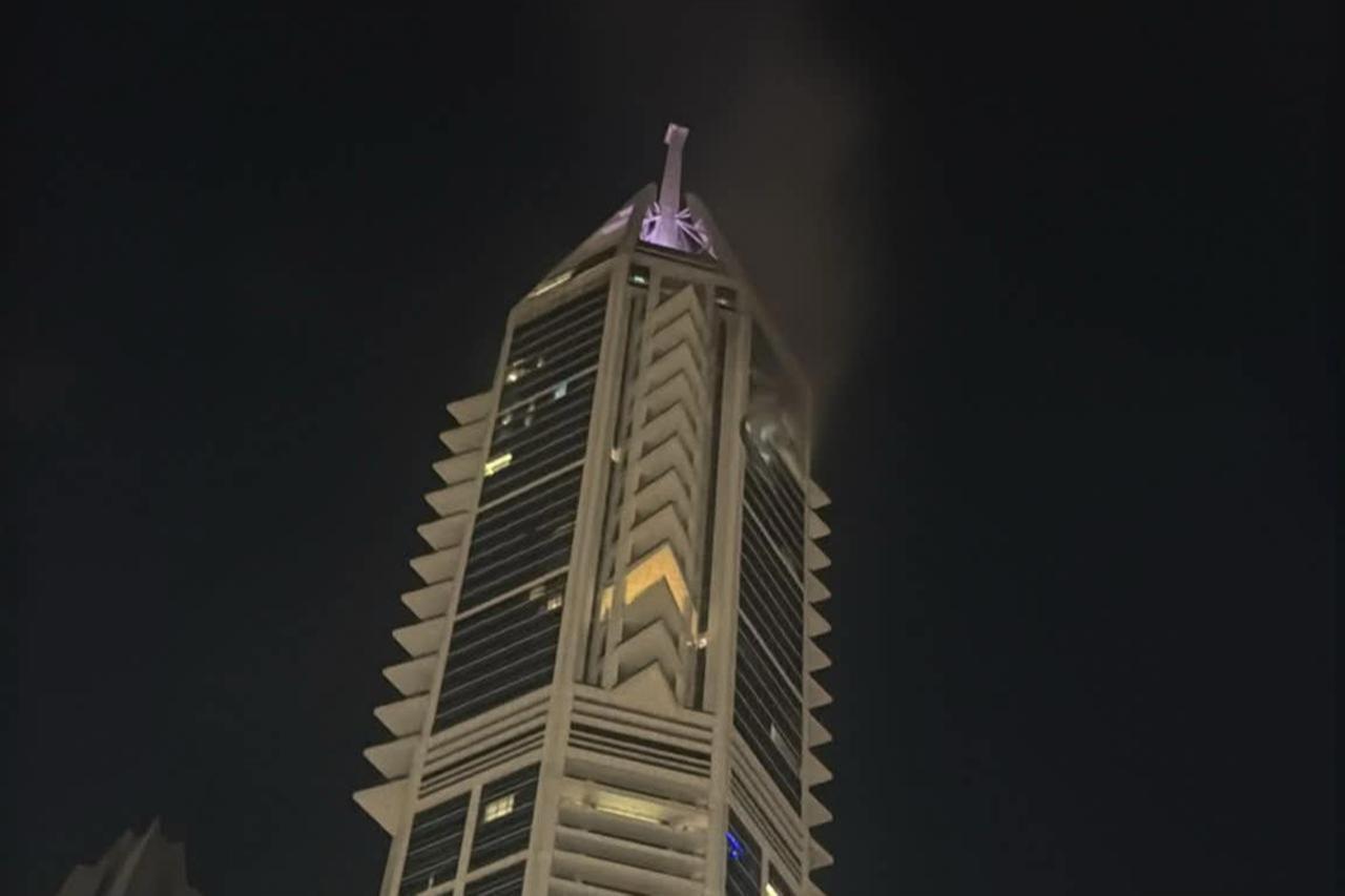 23 Marina residential skyscraper in Dubai following a reported Iranian attack on March 7, 2026. (Photo via Faytuks)