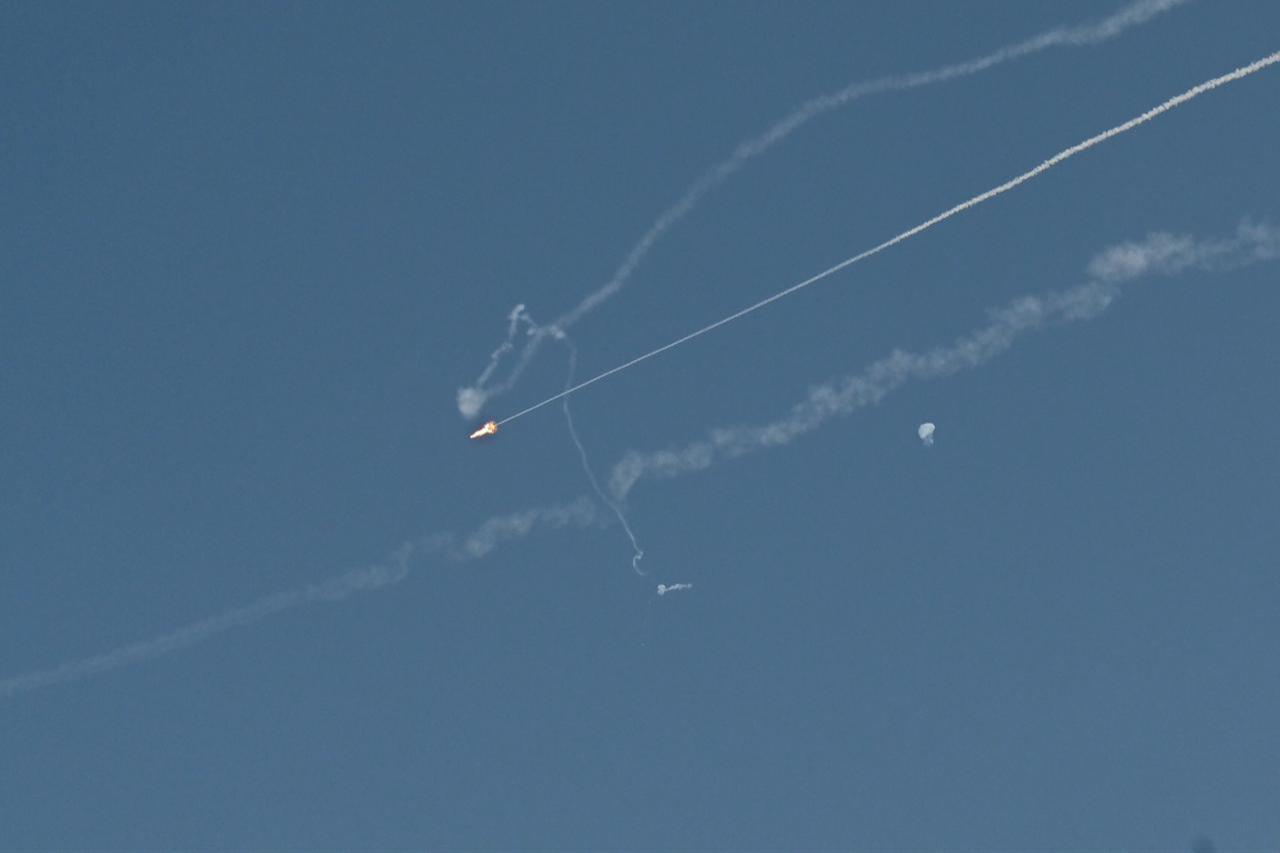 Explosions from the interception of an Iranian projectile are seen in the sky over Dubai on March 1, 2026. (AFP Photo)