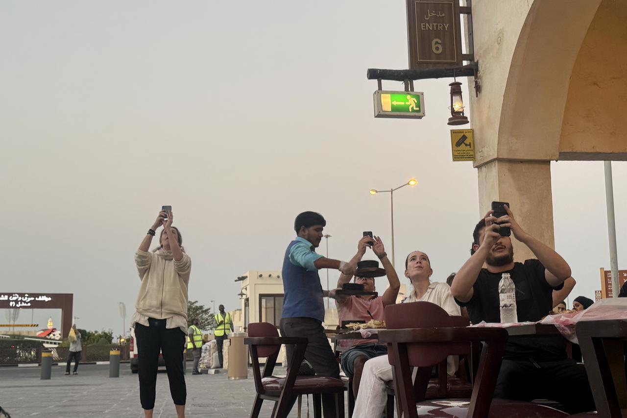 An Iranian-launched missile is intercepted and destroyed by defense systems over Doha, Qatar on February 28, 2026. (AA Photo)
