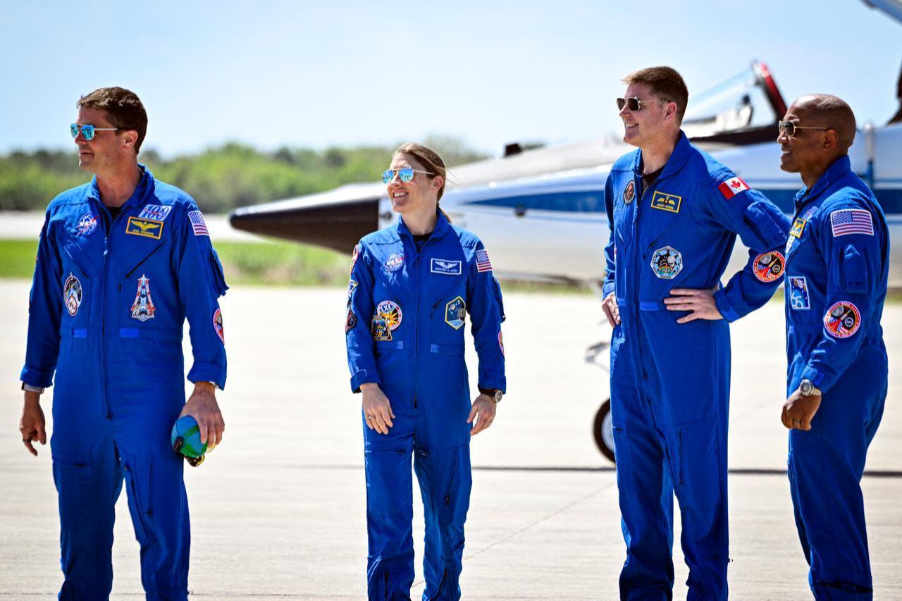 (L-R) Artemis II Commander Reid Wiseman, Mission Specialist Christina Koch, Mission Specialist Jeremy Hansen, and Pilot Victor Glover look on during a welcome ceremony, Florida, United States, March 27, 2026. (AFP Photo)