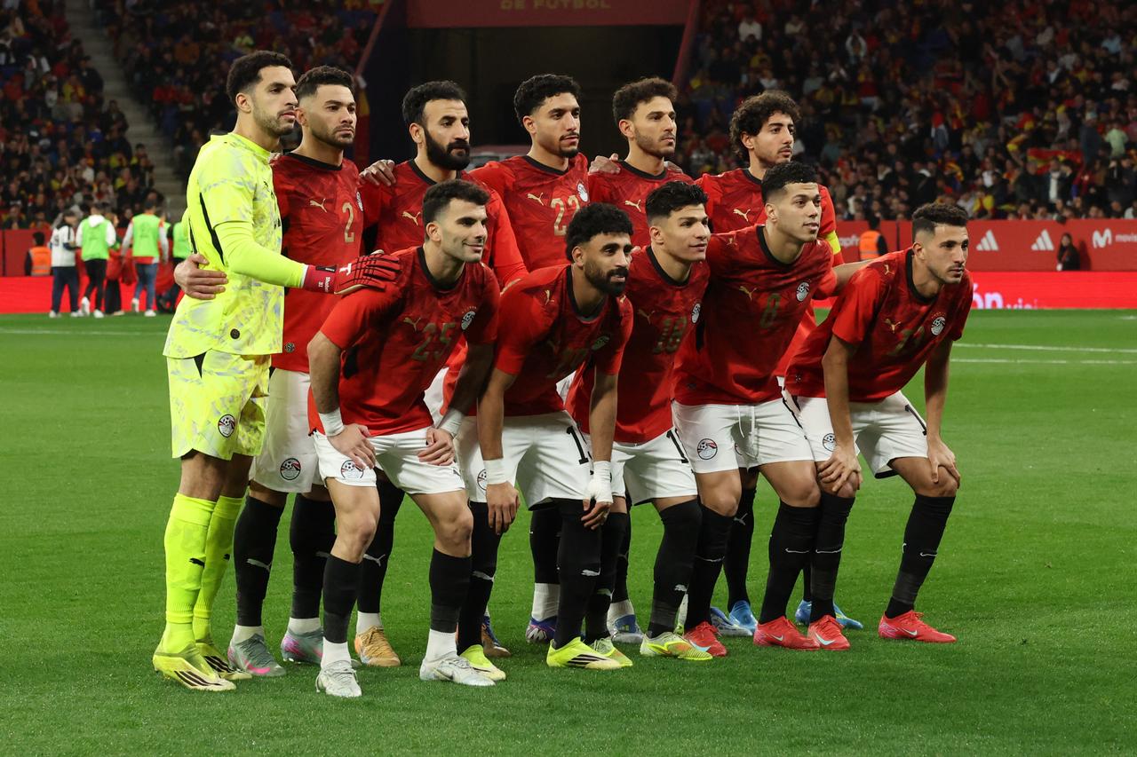 Egypt's players line up before the international friendly football match between Spain and Egypt, Barcelona, Spain, March 31, 2026. (AFP Photo)