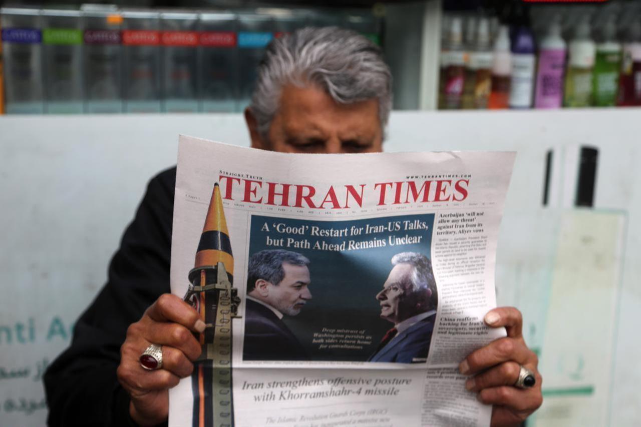 Iranian newspapers feature headlines on the resumption of nuclear talks between Iran and the United States in Oman, following their suspension after Israeli and US attacks on Iran in June 2025, in Tehran, capital of Iran, on February 07, 2026. (AA Photo)