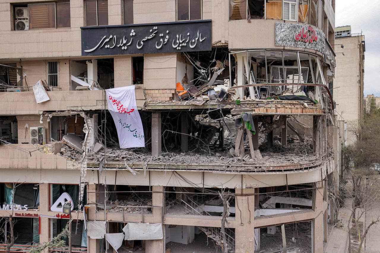 Destruction is pictured at an office building that housed the offices of the Doha-headquartered news network Al Araby TV following a strike in Tehran, March 29, 2026. (AFP Photo)