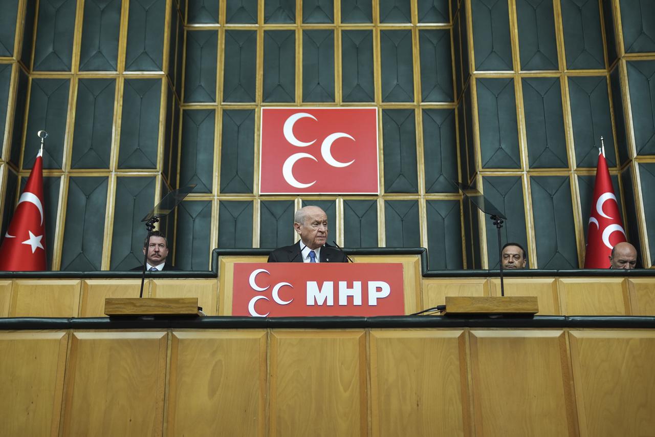 Türkiye's Nationalist Movement Party (MHP) leader Devlet Bahceli makes a speech during his party's group meeting at the Turkish Parliament in Ankara, April 7, 2026. (AA Photo)
