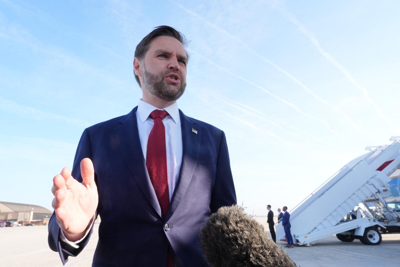 US Vice President JD Vance speaks to reporters before boarding Air Force Two at Joint Base Andrews, Maryland, on April 10, 2026, as he departs for Pakistan for talks on Iran. (AFP Photo)