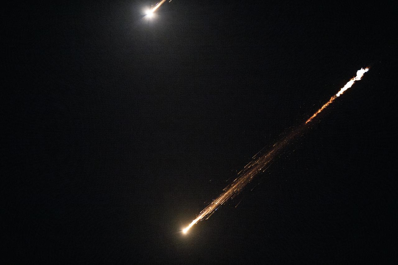 Missiles fired from Iran toward Israel are spotted in the skies over Jerusalem on April 6, 2026. (AA Photo)