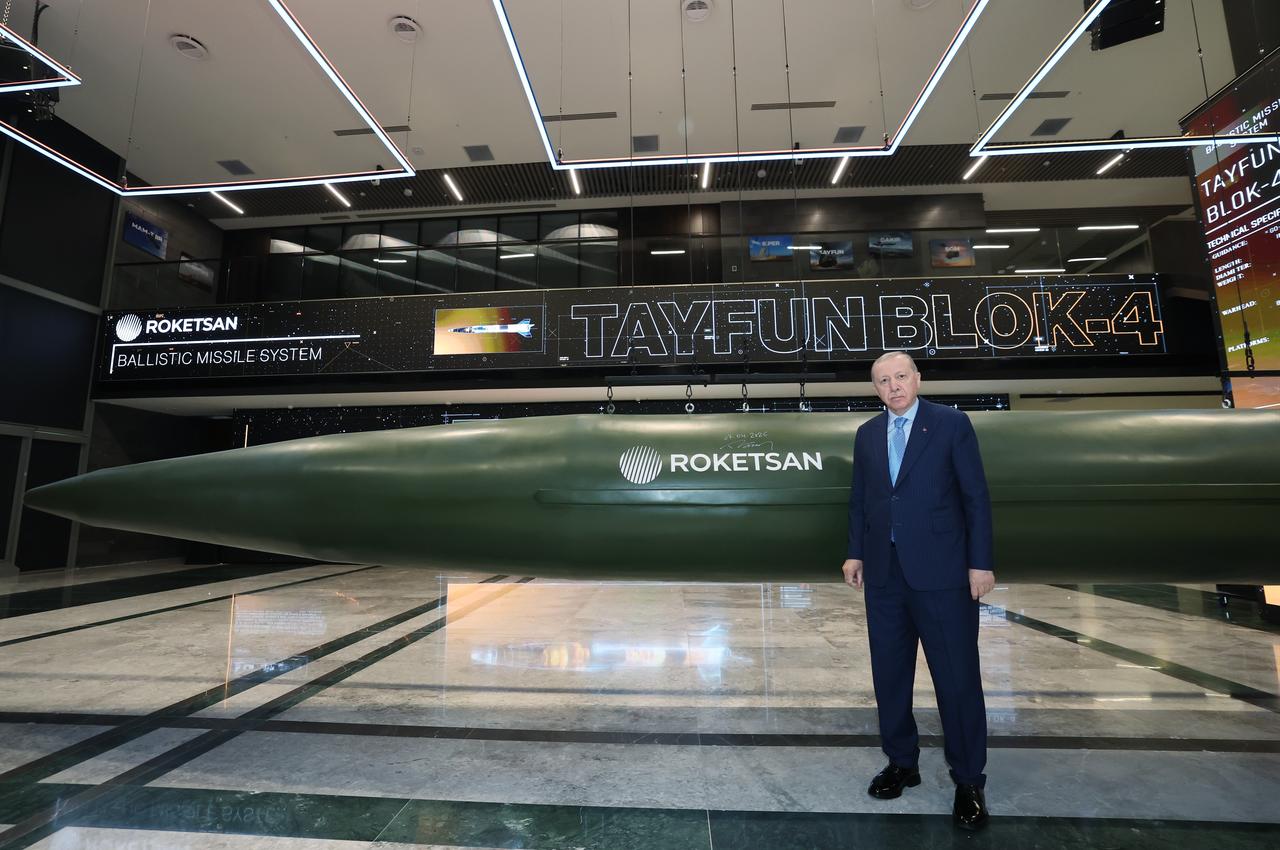 President Erdogan attends the Roketsan Production Facilities opening, Mass Production Deliveries and Groundbreaking ceremony, April 7, 2026, in Ankara. (Photo via Turkish Presidency/Murat Cetinmuhurdar)