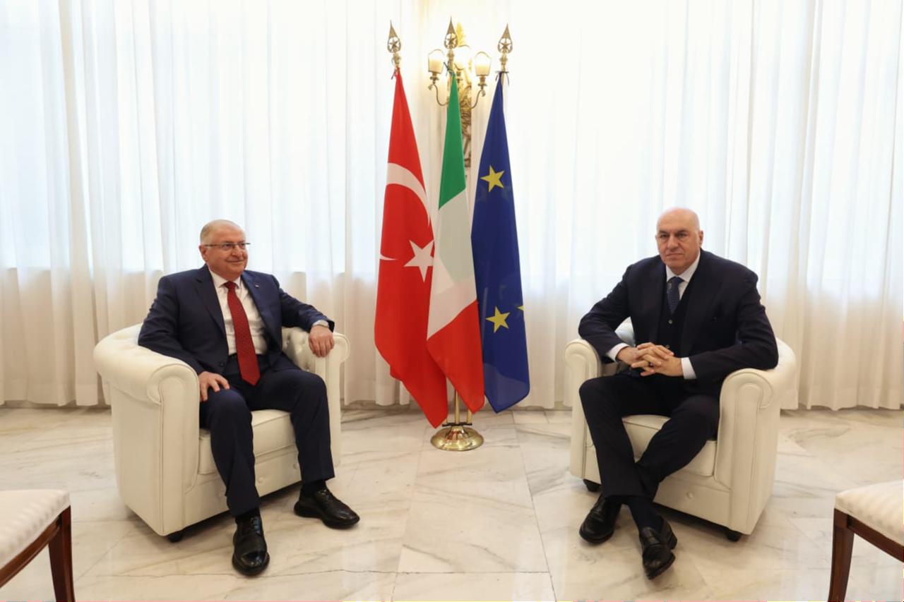 Turkish Defense Minister Yasar Guler (L) and Italy's Defense Minister Guido Crosetto during a one-on-one and delegation-level meeting, March 16, 2026. (Photo via X/@tcsavunma)