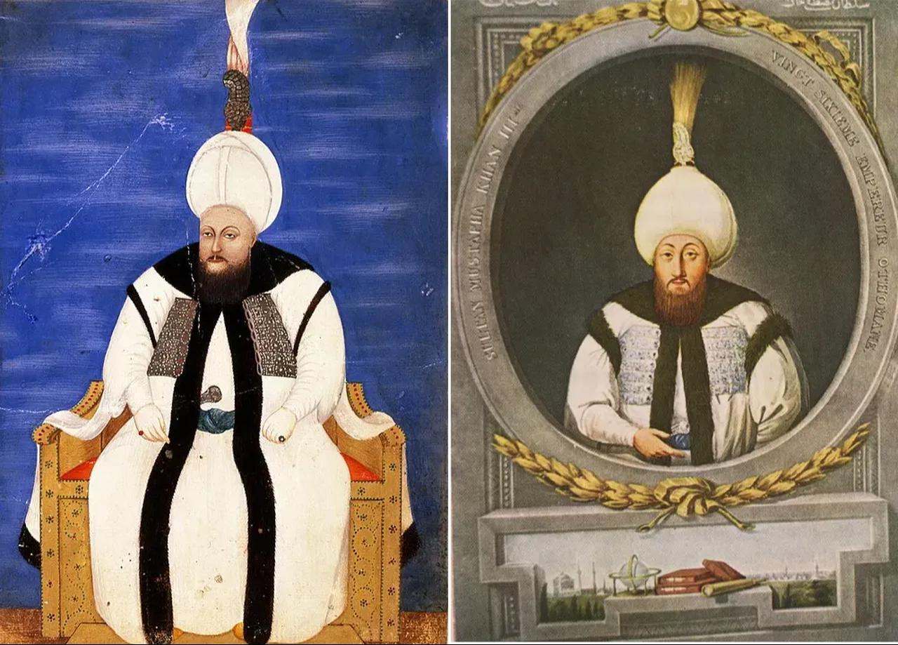 Portraits of Ottoman Sultan Mustafa III, who was known for his interest in science and efforts to eliminate charlatans. (Image via Türkiye daily)