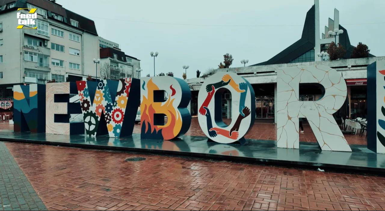 The Newborn Monument in Pristina, unveiled on Kosovo’s independence day and repainted each year. (Photo via FeedTalkz video)