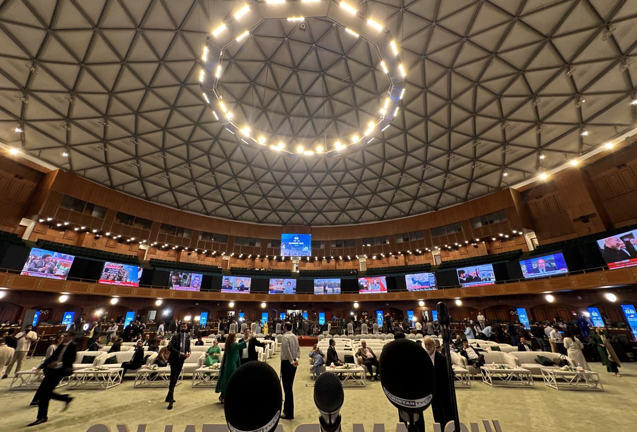 Members of the media work at a media center set up to cover the US-Iran talks in Islamabad, Pakistan, April 11, 2026. (AA Photo)
