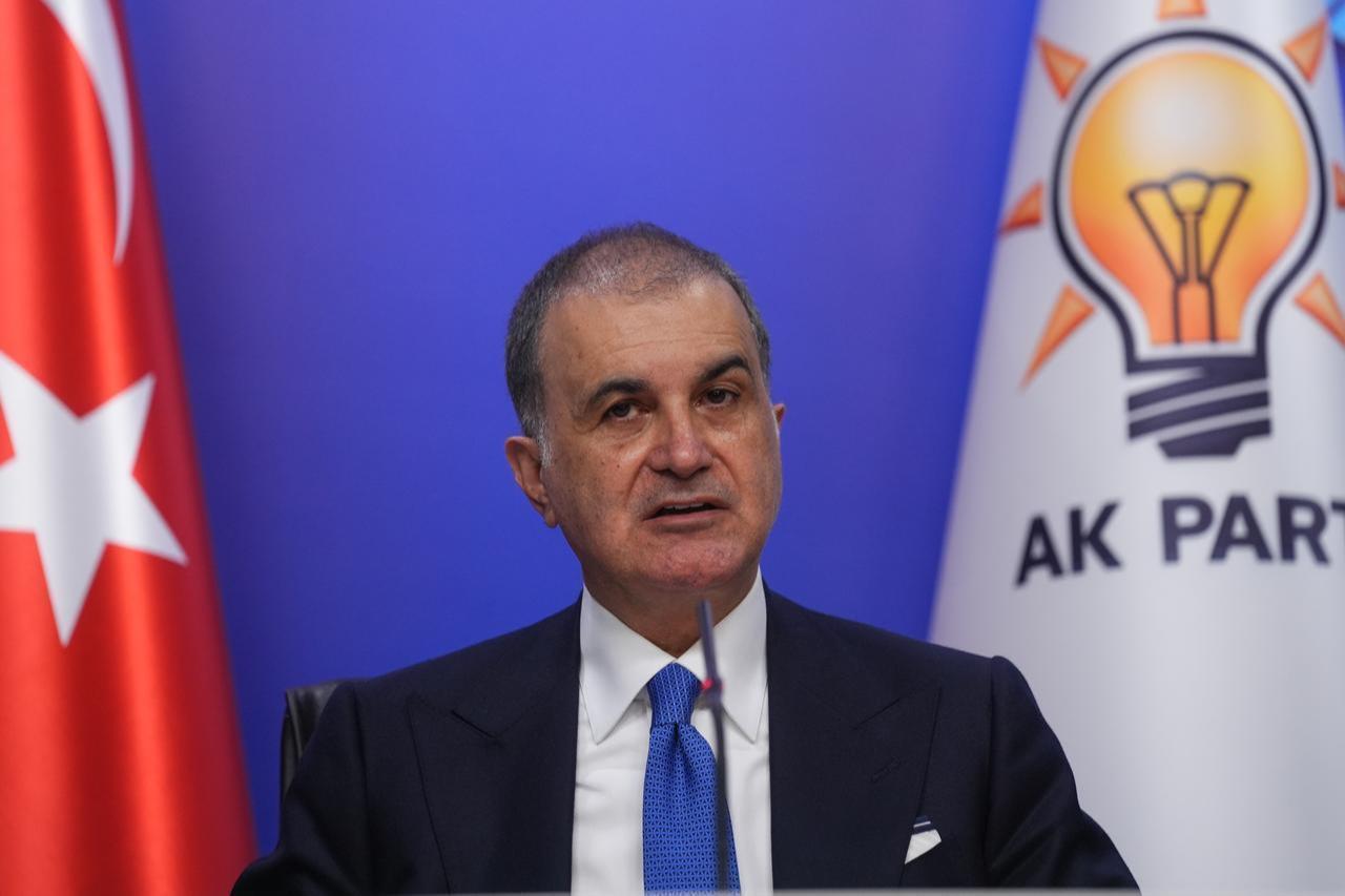 Justice and Development (AK) Party's Spokesman Omer Celik gives a press conference at AK Party headquarters in Ankara, Türkiye on May 5, 2025. (AA Photo)