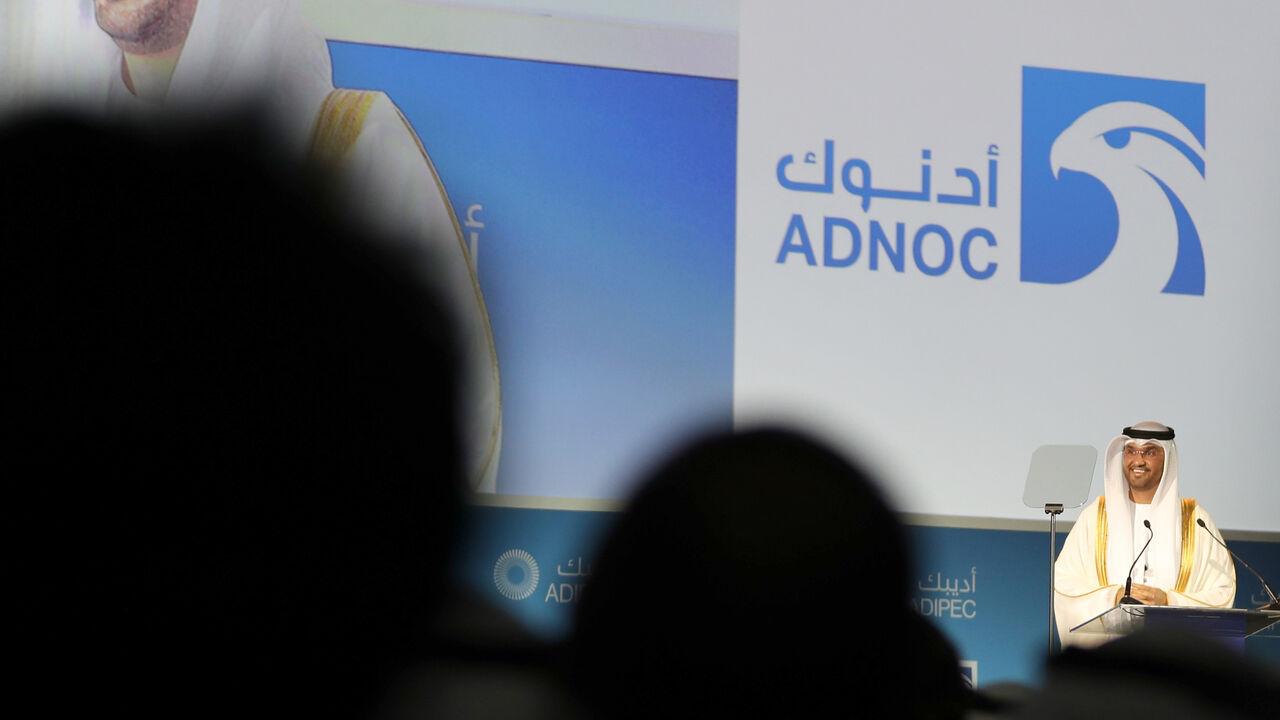 UAE Minister of State and ADNOC Group CEO, Sultan Ahmed al-Jaber, speaks during the Abu Dhabi International Petroleum Exhibion and Conference (ADIPEC) on Nov. 13, 2017, at the Abu Dhabi National Exhibition Centre. (AFP Photo)