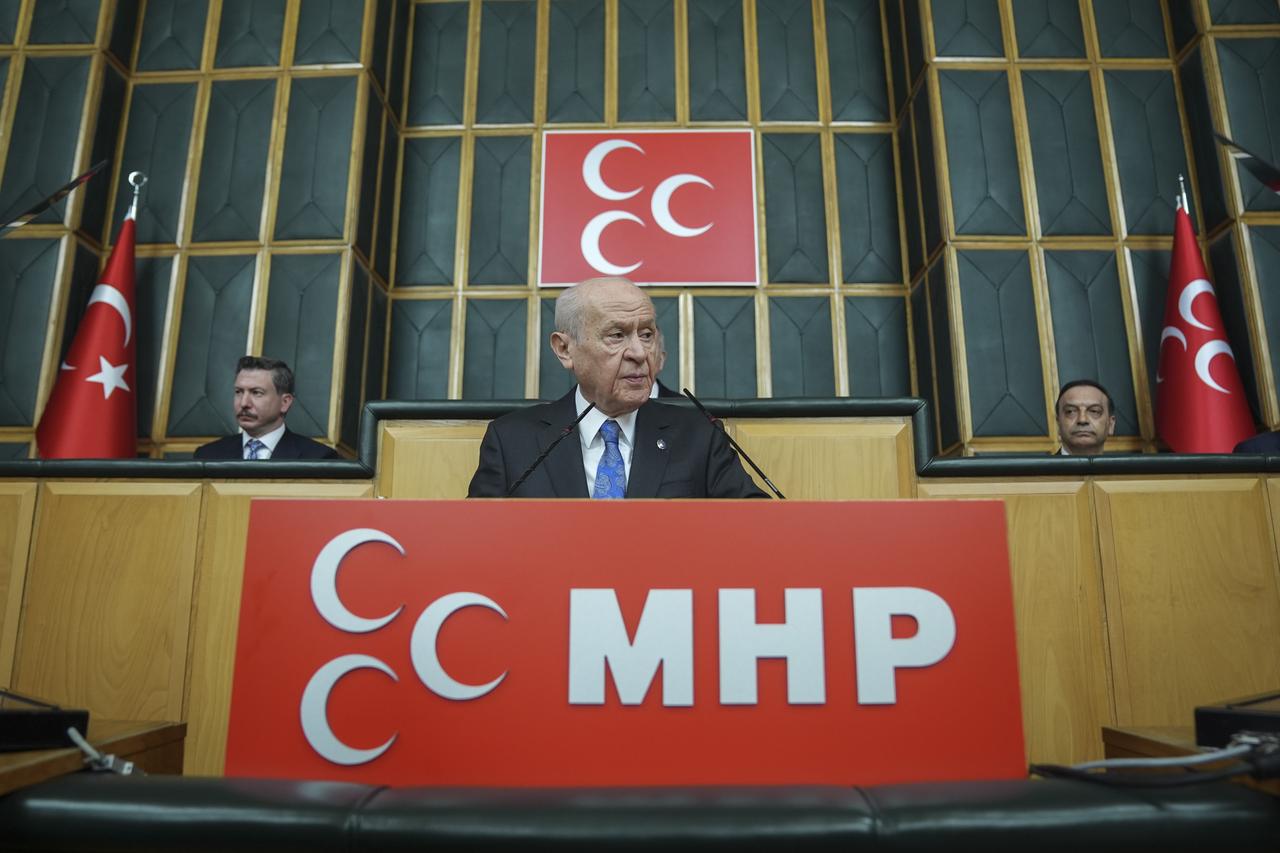 Türkiye's Nationalist Movement Party (MHP) leader Devlet Bahceli makes a speech during his party's group meeting at the Turkish Grand National Assembly in Ankara, Türkiye on April 07, 2026. (AA Photo)