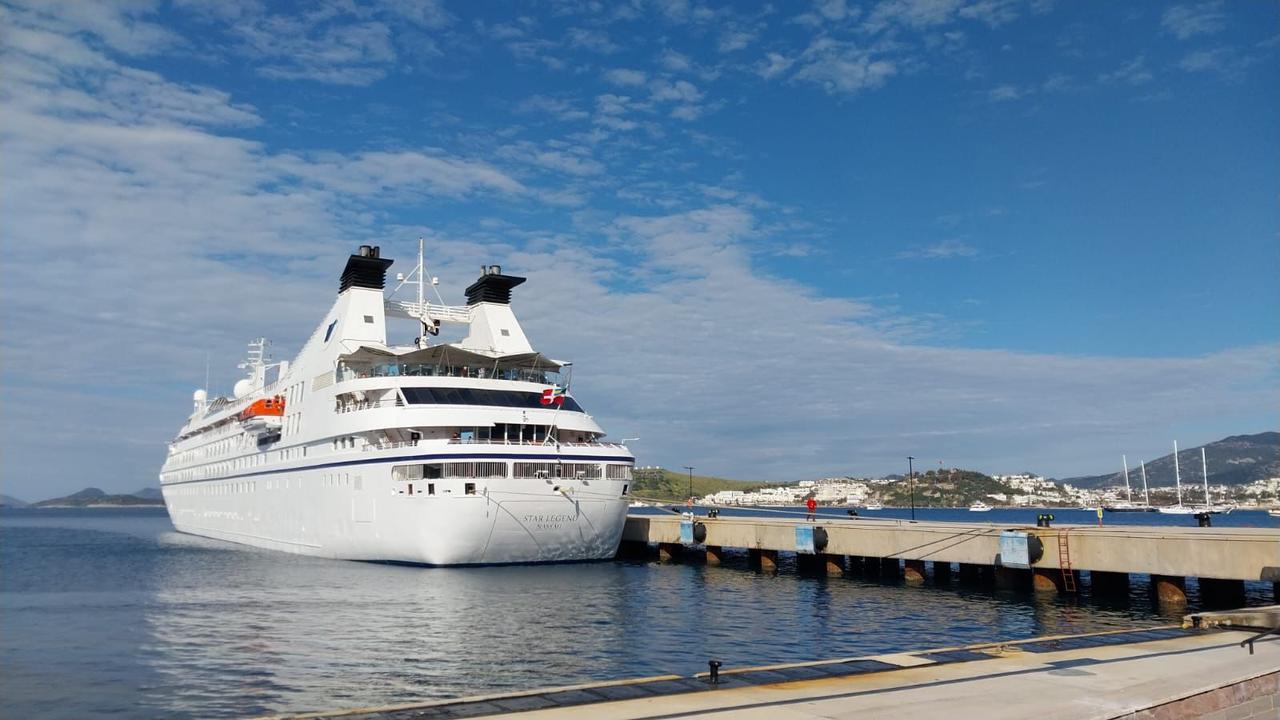 The Star Legend cruise ship is docked at Bodrum Cruise Port in Bodrum, Mugla, Türkiye, April 12, 2026. (AA Photo)