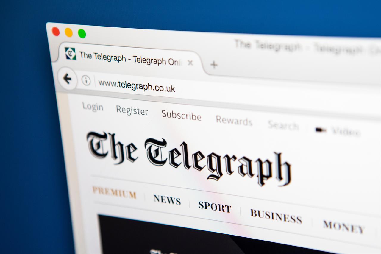 The homepage for the official website of The Daily Telegraph, also know as The Telegraph, the British daily broadsheet newspaper, 26th April 2017. (Adobe Stock Photo)