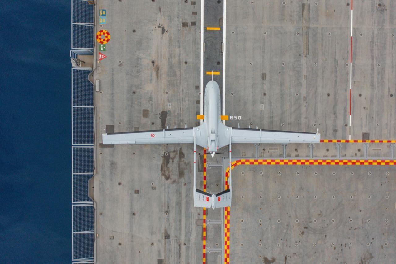 Bayraktar TB3 UCAVs deployed on TCG Anadolu to conduct live-fire exercises with MAM-L munitions during Seawolf-II/2025 Naval Exercise. (Photo via Baykar /Handout)