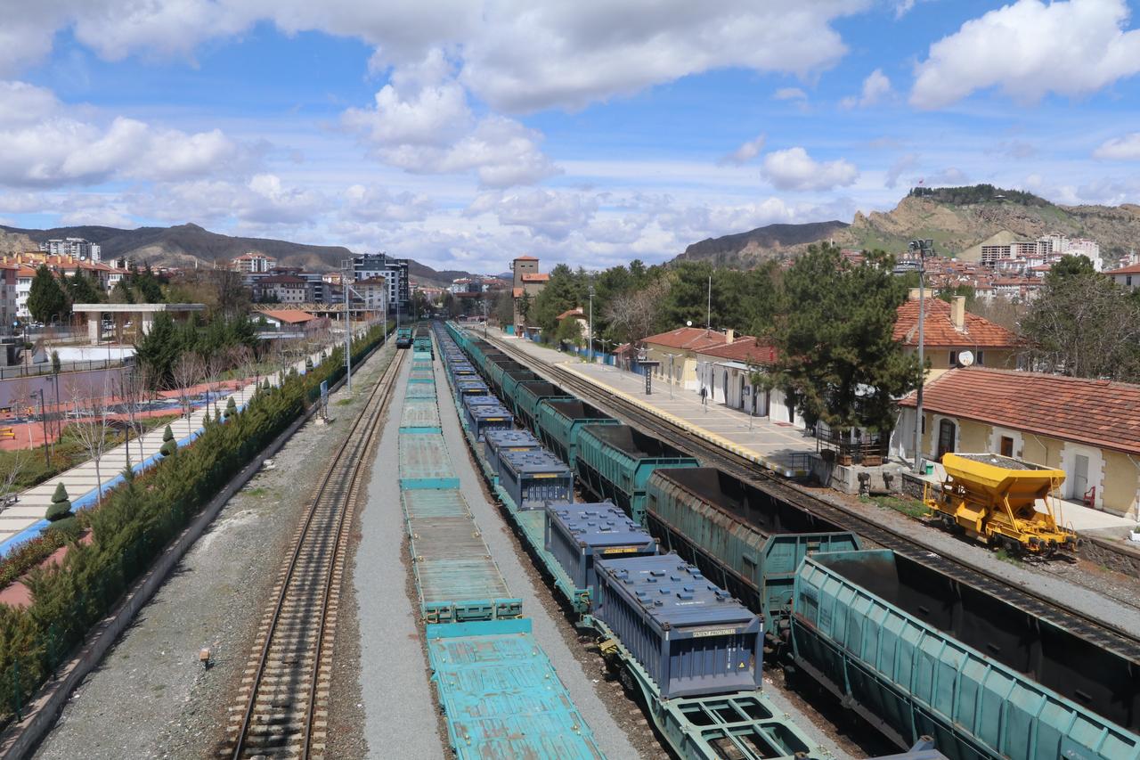 Freight trains and railway lines stretch through Cankiri, highlighting the city’s rail infrastructure as tourism traffic is expected to increase, April 14, 2026. (AA Photo)