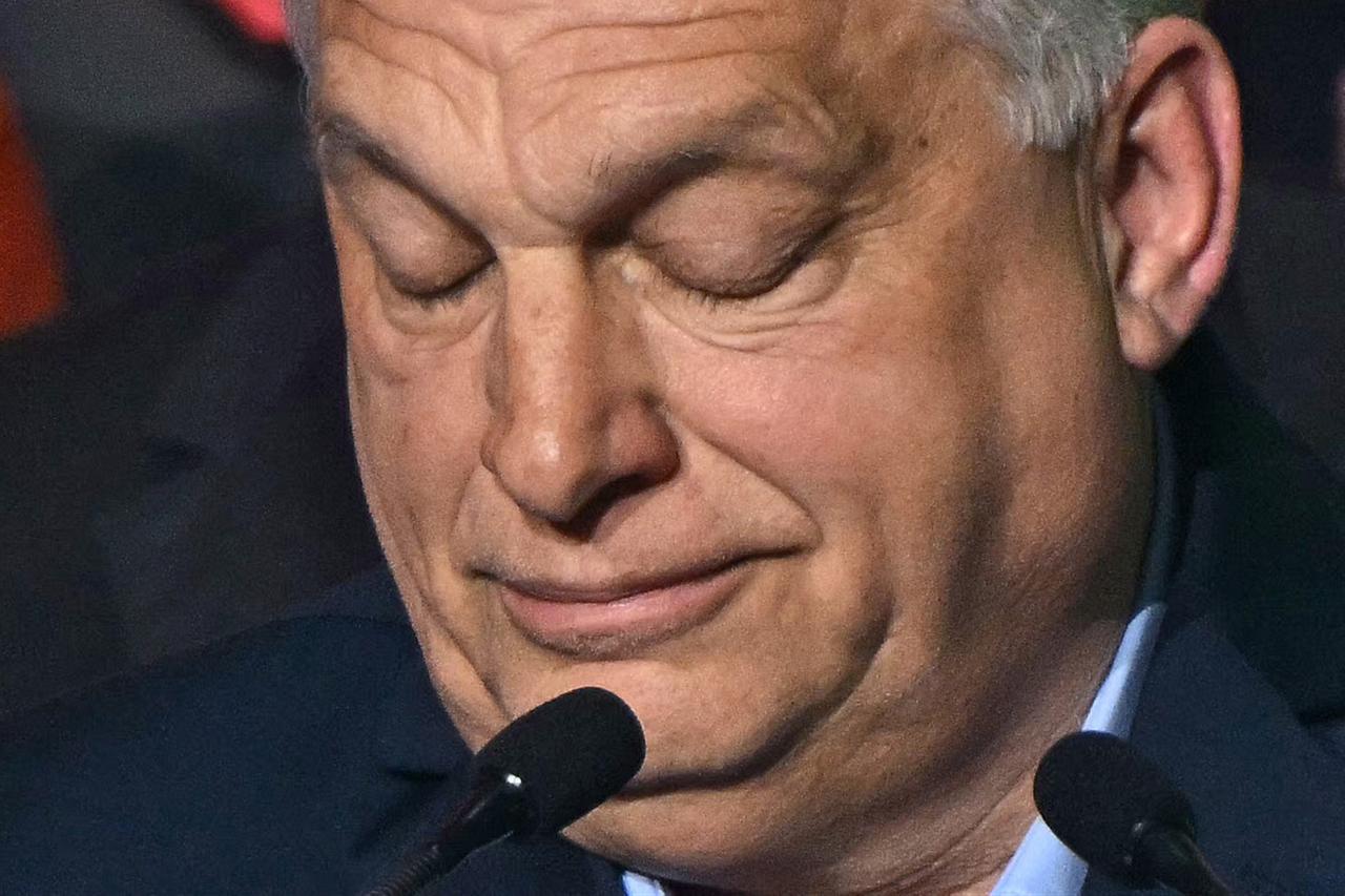 Hungary's Prime Minister Viktor Orban addresses supporters at the Balna centre in Budapest during a general election in Hungary, on April 12, 2026. (AFP Photo)