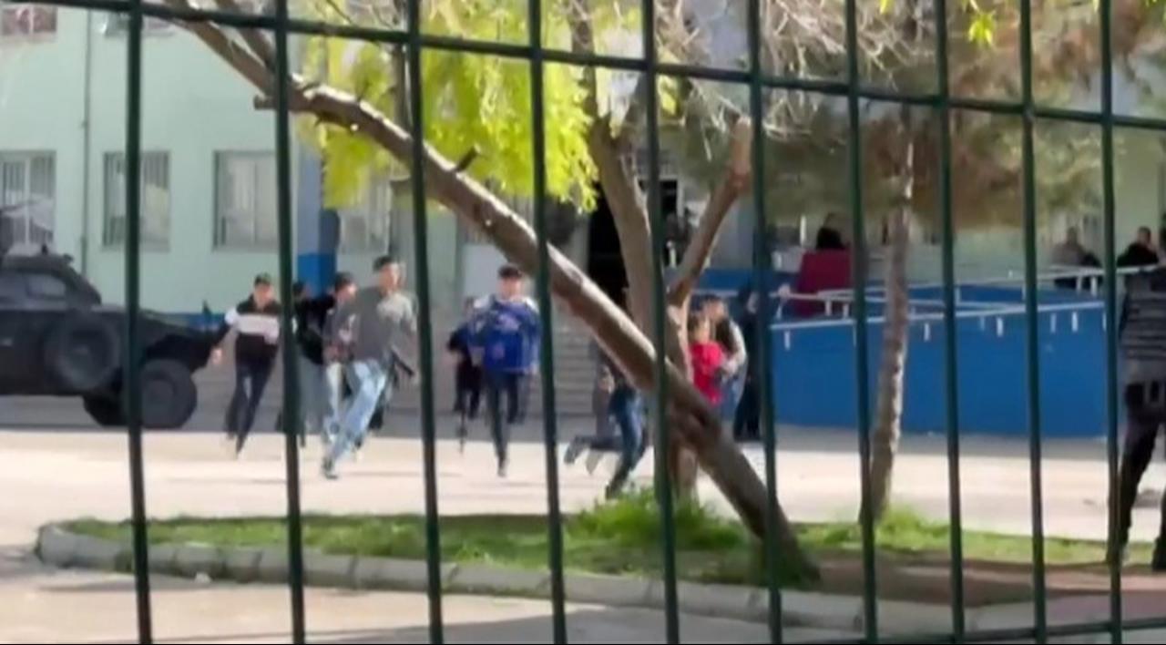 Students flee a vocational high school in Siverek, Sanliurfa, after a person entered the building with a shotgun and opened fire on April 14, 2026. (IHA Photo)