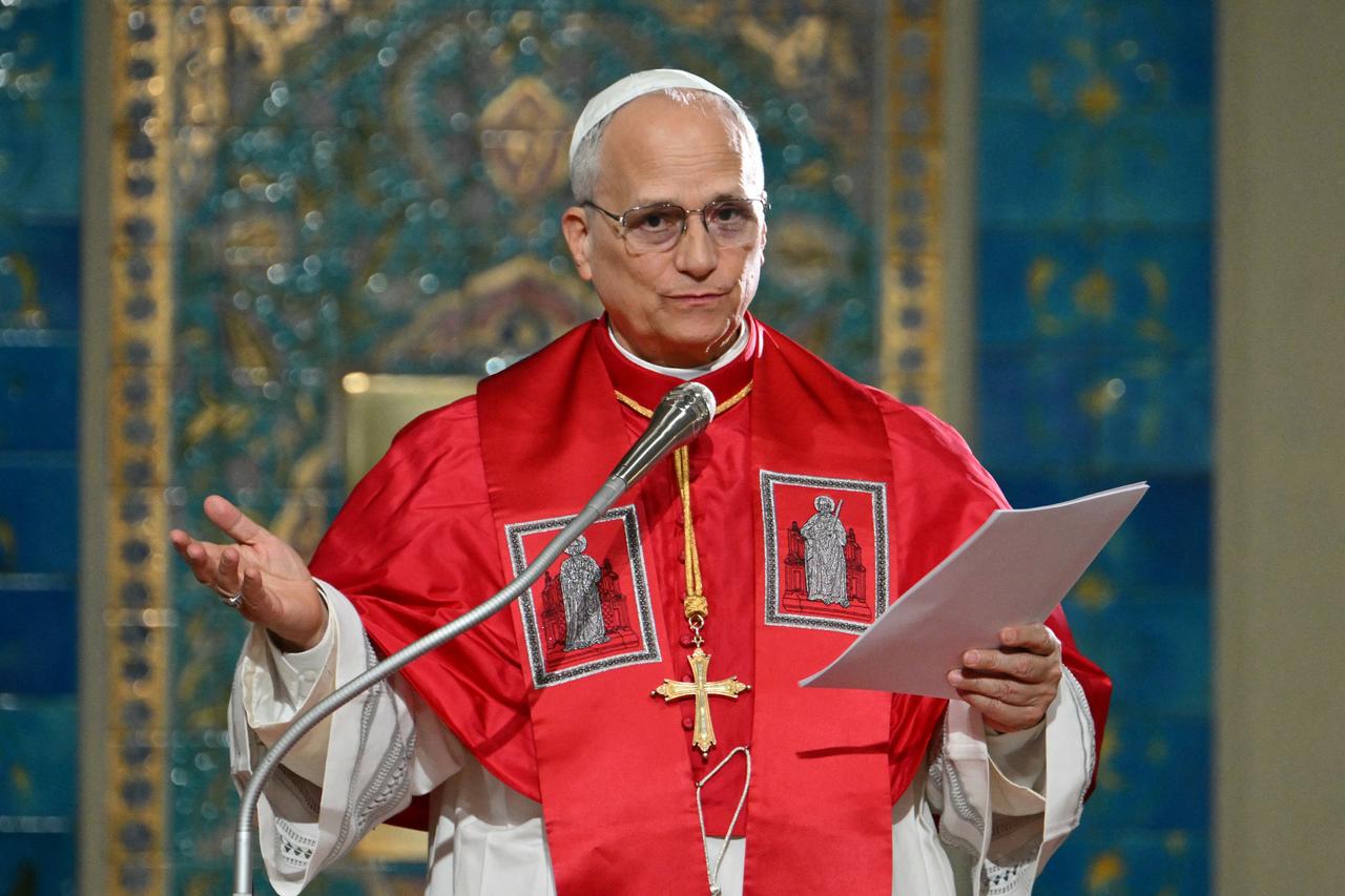 Pope Leo XIV addresses the Algerian community in the Basilica of Our Lady of Africa, in Algiers, Algeria on April 13, 2026. (AFP Photo)
