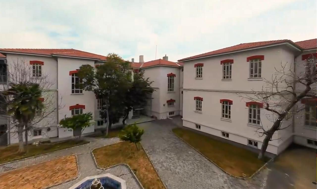 Courtyard view of the Balikli Greek Hospital highlighting restored facades, wooden details, and inner layout. (Photo via Istanbul Governor’s Office)