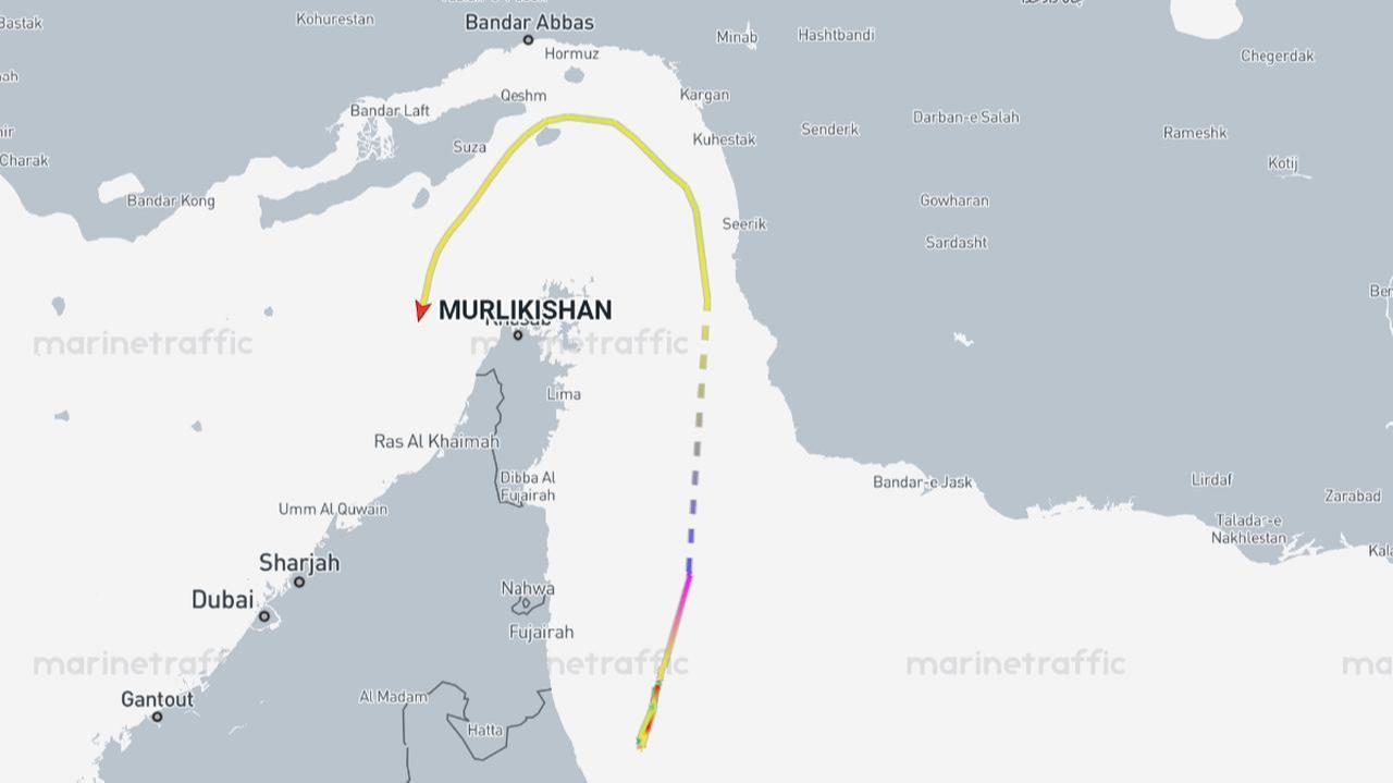 The map shows the approximate location of the Murlikishan, an oil tanker, formerly named MKA, on April 14, 2026. (Photo via marinetraffic.com)