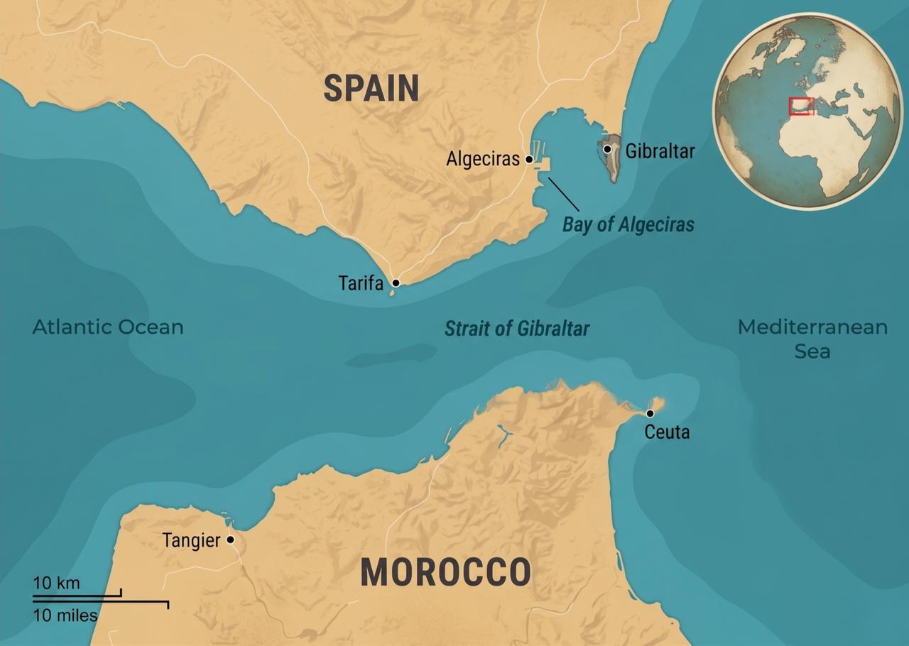 Project Herakles research area covers the Bay of Algeciras and the strategic Strait of Gibraltar. (Photo via Türkiye Today)
