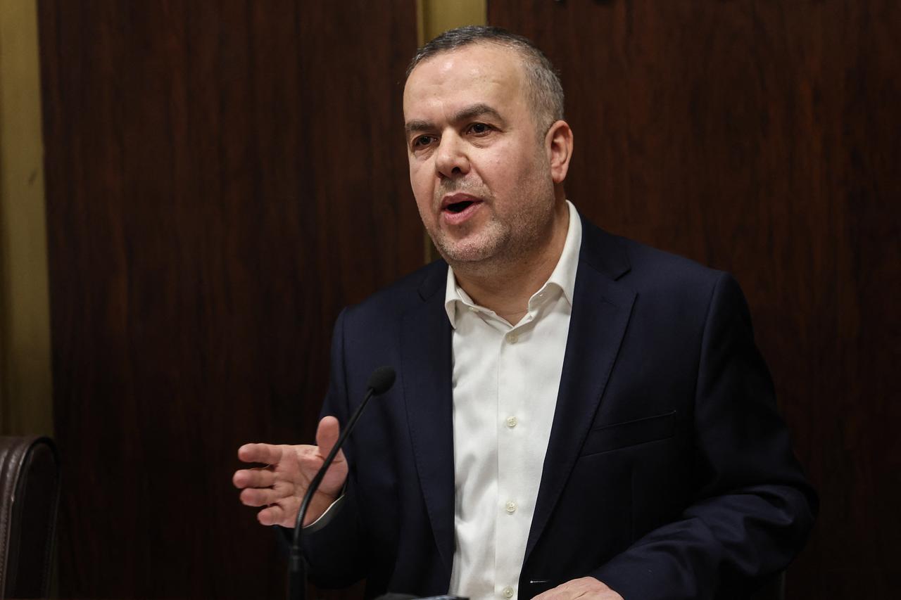 Hezbollah lawmaker Hassan Fadlallah speaks during a news conference at the Lebanese Parliament in Beirut, Lebanon on April 15, 2026. (AFP Photo)